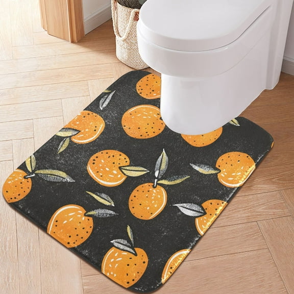 Toilet Rug U-Shaped Bathroom Rugs Non-Slip Soft Plush Machine Washable Contour Bath Mat Hand Drawn Oranges 24x20