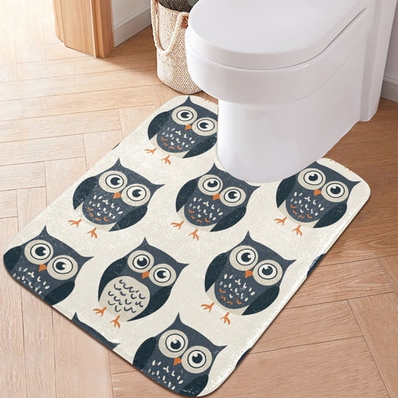 Toilet Rug U-Shaped Bathroom Rugs Non-Slip Soft Plush Machine Washable Contour Bath Mat Hand Drawn Owls 24x20