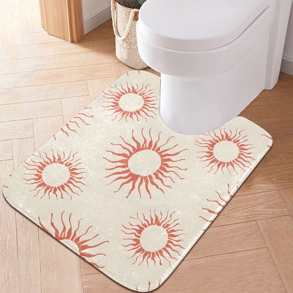Toilet Rug U-Shaped Bathroom Rugs Non-Slip Soft Plush Machine Washable Contour Bath Mat Hand Drawn Sun 24x20