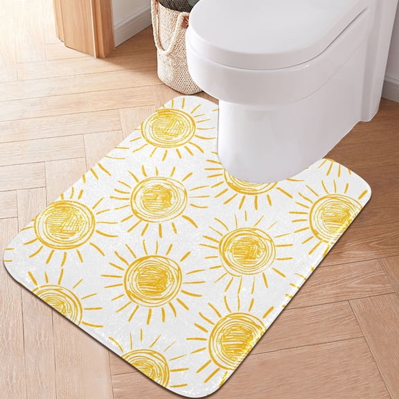 Toilet Rug U-Shaped Bathroom Rugs Non-Slip Soft Plush Machine Washable Contour Bath Mat Hand-draw Sun 24x20