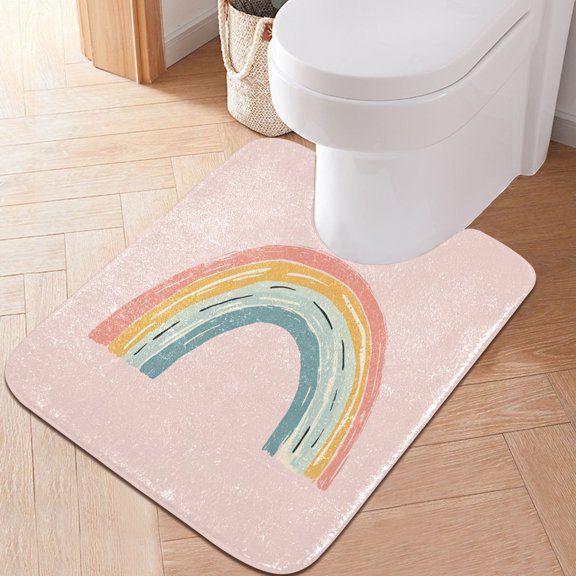 Toilet Rug U-Shaped Bathroom Rugs Non-Slip Soft Plush Machine Washable Contour Bath Mat Hand-painted Rainbow 24x20