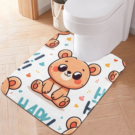 Toilet Rug U-Shaped Bathroom Rugs Non-Slip Soft Plush Machine Washable Contour Bath Mat Happy Bear 24x20