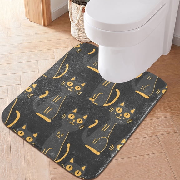 Toilet Rug U-Shaped Bathroom Rugs Non-Slip Soft Plush Machine Washable Contour Bath Mat Happy Black Cats 24x20