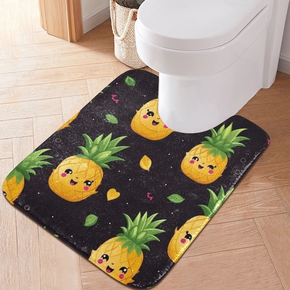 Toilet Rug U-Shaped Bathroom Rugs Non-Slip Soft Plush Machine Washable Contour Bath Mat Happy Pineapple 24x20