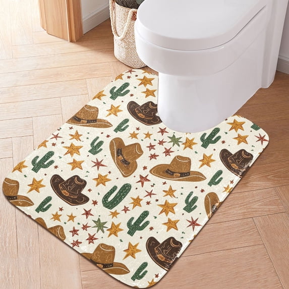 Toilet Rug U-Shaped Bathroom Rugs Non-Slip Soft Plush Machine Washable Contour Bath Mat Hat Star Cactus 24x20