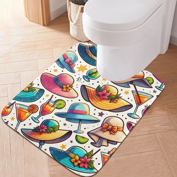 Toilet Rug U-Shaped Bathroom Rugs Non-Slip Soft Plush Machine Washable Contour Bath Mat Hats Drink Lemon 24x20