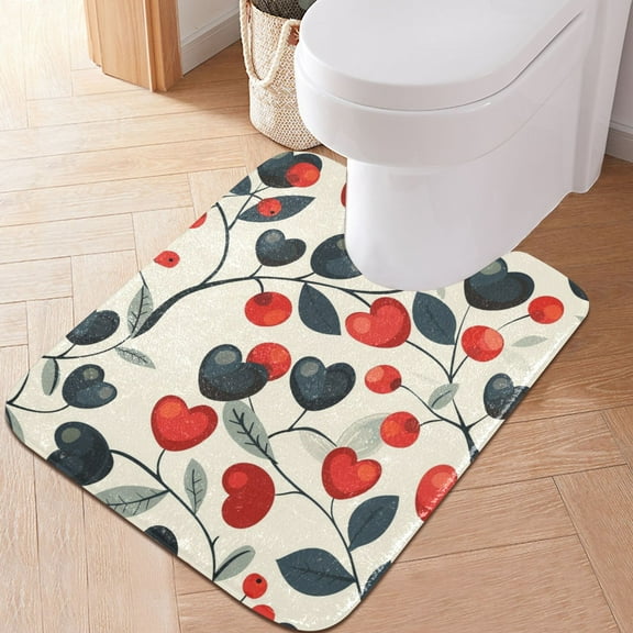 Toilet Rug U-Shaped Bathroom Rugs Non-Slip Soft Plush Machine Washable Contour Bath Mat Heart and Leaf 24x20