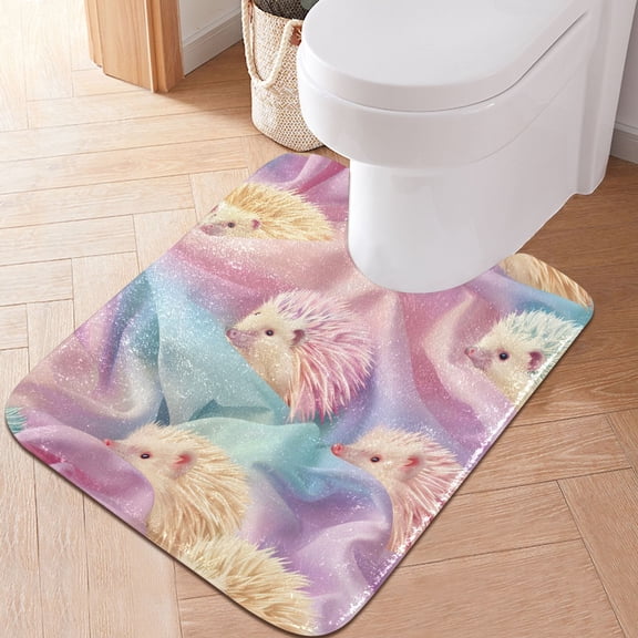 Toilet Rug U-Shaped Bathroom Rugs Non-Slip Soft Plush Machine Washable Contour Bath Mat Hedgehog on Cloth 24x20
