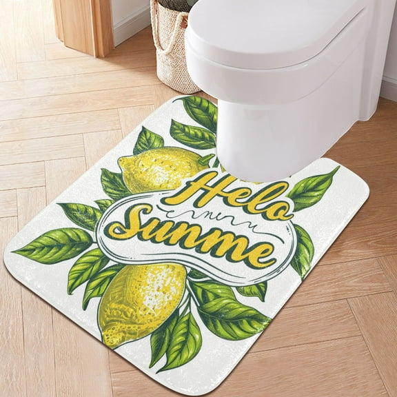 Toilet Rug U-Shaped Bathroom Rugs Non-Slip Soft Plush Machine Washable Contour Bath Mat Hello Summer Lemons 24x20