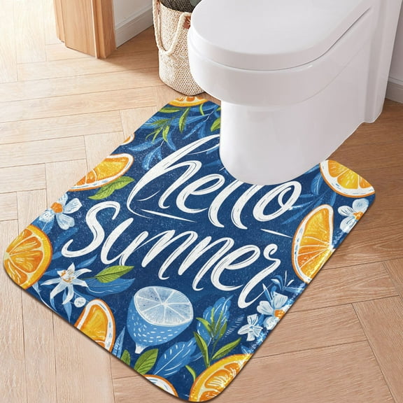 Toilet Rug U-Shaped Bathroom Rugs Non-Slip Soft Plush Machine Washable Contour Bath Mat Hello Summer Orange 24x20