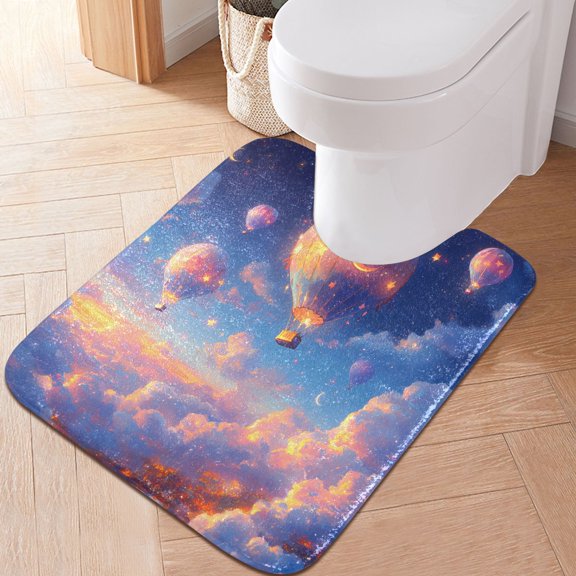Toilet Rug U-Shaped Bathroom Rugs Non-Slip Soft Plush Machine Washable Contour Bath Mat Hot Air Balloons Floating in Sky 24x20