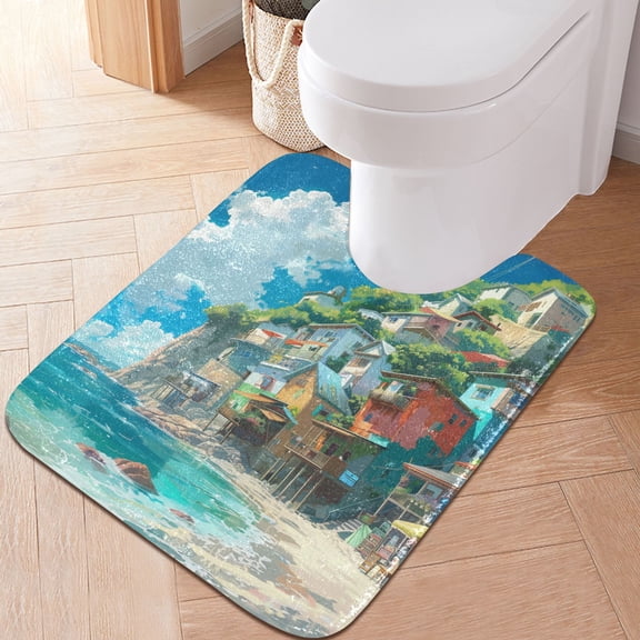 Toilet Rug U-Shaped Bathroom Rugs Non-Slip Soft Plush Machine Washable Contour Bath Mat House by Seaside 24x20