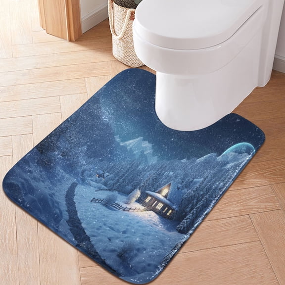 Toilet Rug U-Shaped Bathroom Rugs Non-Slip Soft Plush Machine Washable Contour Bath Mat House in Snow 24x20