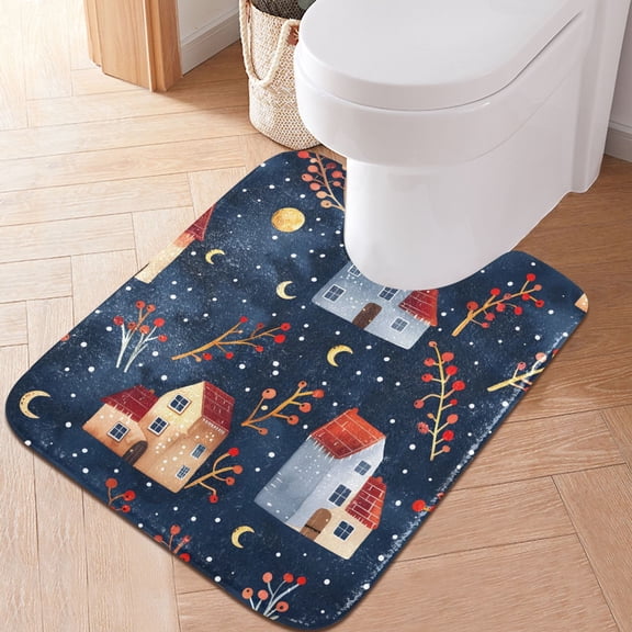 Toilet Rug U-Shaped Bathroom Rugs Non-Slip Soft Plush Machine Washable Contour Bath Mat Houses Barberry Branches Stars Moon 24x20