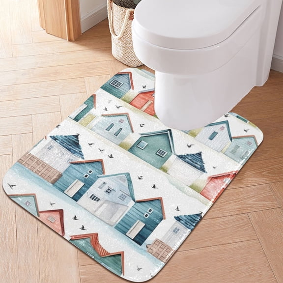 Toilet Rug U-Shaped Bathroom Rugs Non-Slip Soft Plush Machine Washable Contour Bath Mat Houses Row 24x20