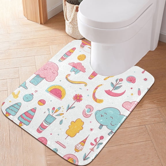 Toilet Rug U-Shaped Bathroom Rugs Non-Slip Soft Plush Machine Washable Contour Bath Mat Ice Cream Tree Cloud 24x20