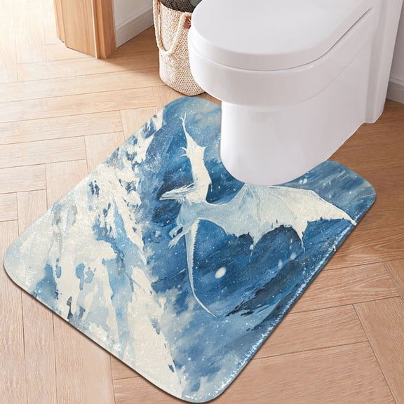 Toilet Rug U-Shaped Bathroom Rugs Non-Slip Soft Plush Machine Washable Contour Bath Mat Ice Dragon Flying 24x20