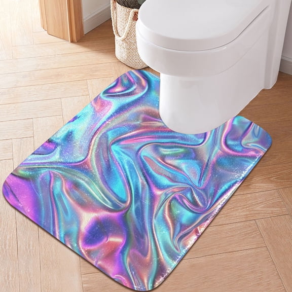 Toilet Rug U-Shaped Bathroom Rugs Non-Slip Soft Plush Machine Washable Contour Bath Mat Iridescent Liquid Marble 24x20