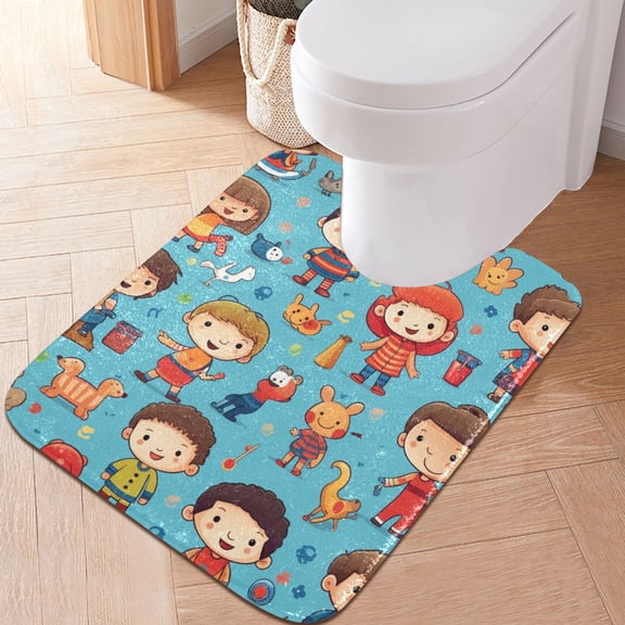 Toilet Rug U-Shaped Bathroom Rugs Non-Slip Soft Plush Machine Washable Contour Bath Mat Kids Animal Toys 24x20