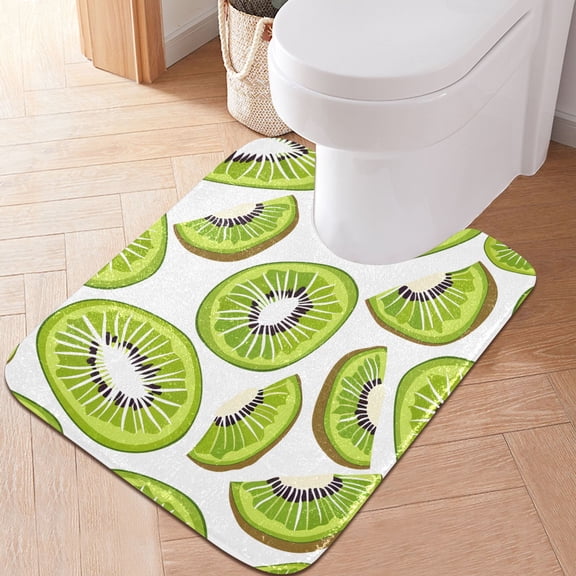 Toilet Rug U-Shaped Bathroom Rugs Non-Slip Soft Plush Machine Washable Contour Bath Mat Kiwi Fruit Slice 24x20