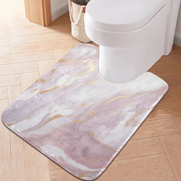 Toilet Rug U-Shaped Bathroom Rugs Non-Slip Soft Plush Machine Washable Contour Bath Mat Lavender Pink Marble 24x20