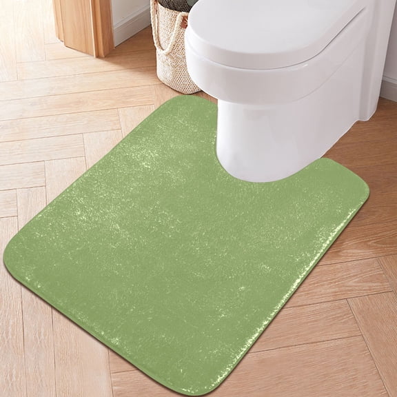 Toilet Rug U-Shaped Bathroom Rugs Non-Slip Soft Plush Machine Washable Contour Bath Mat Leaf Green 24x20