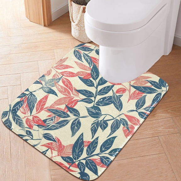 Toilet Rug U-Shaped Bathroom Rugs Non-Slip Soft Plush Machine Washable Contour Bath Mat Leaf and Branch 24x20