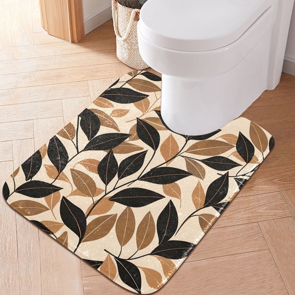 Toilet Rug U-Shaped Bathroom Rugs Non-Slip Soft Plush Machine Washable Contour Bath Mat Leaves 24x20