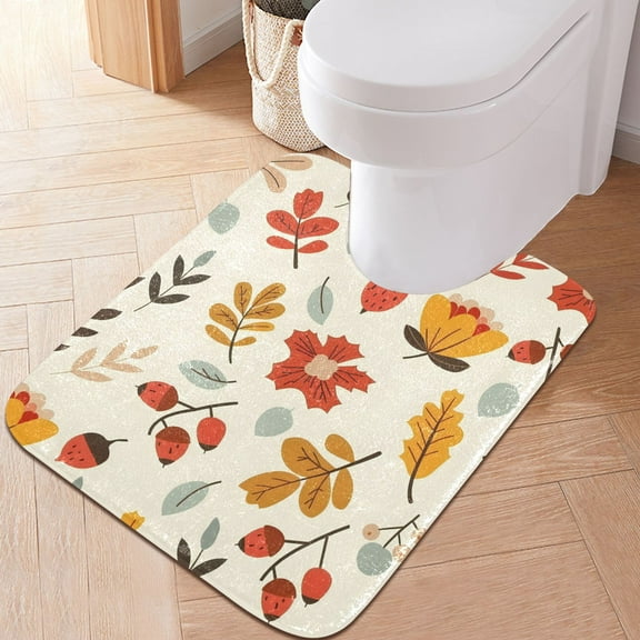 Toilet Rug U-Shaped Bathroom Rugs Non-Slip Soft Plush Machine Washable Contour Bath Mat Leaves Flowers Acorn 24x20