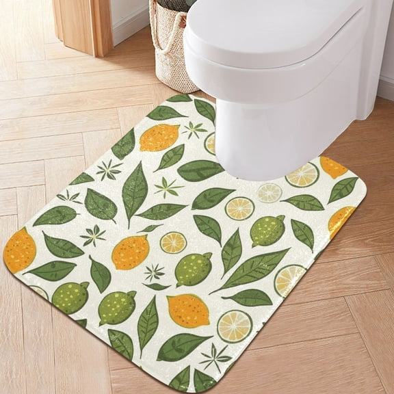 Toilet Rug U-Shaped Bathroom Rugs Non-Slip Soft Plush Machine Washable Contour Bath Mat Lemon Limes Leaf 24x20