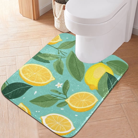 Toilet Rug U-Shaped Bathroom Rugs Non-Slip Soft Plush Machine Washable Contour Bath Mat Lemon Plumeria Leaf 24x20