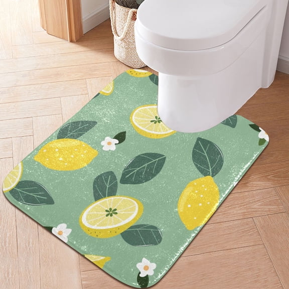 Toilet Rug U-Shaped Bathroom Rugs Non-Slip Soft Plush Machine Washable Contour Bath Mat Lemon and Leaf 24x20