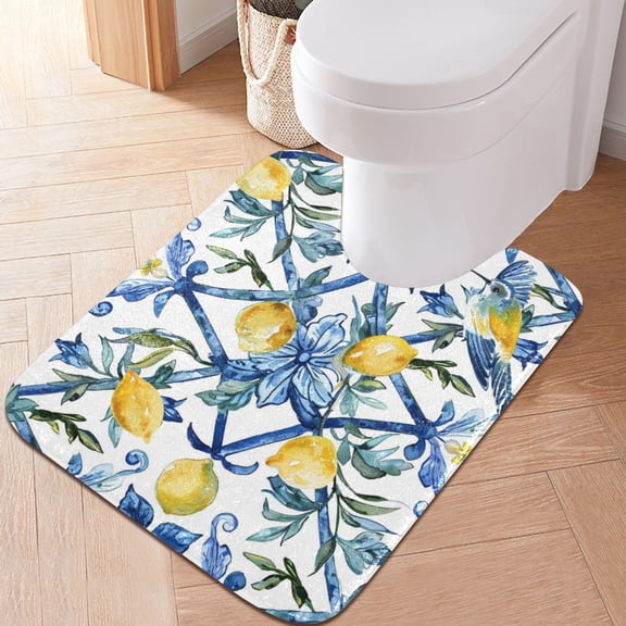 Toilet Rug U-Shaped Bathroom Rugs Non-Slip Soft Plush Machine Washable Contour Bath Mat Lemon and Plant 24x20