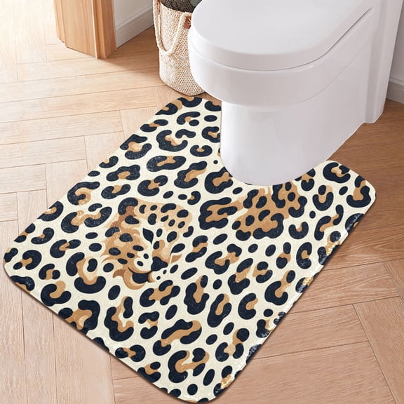 Toilet Rug U-Shaped Bathroom Rugs Non-Slip Soft Plush Machine Washable Contour Bath Mat Leopard Face and Leopard Spot 24x20