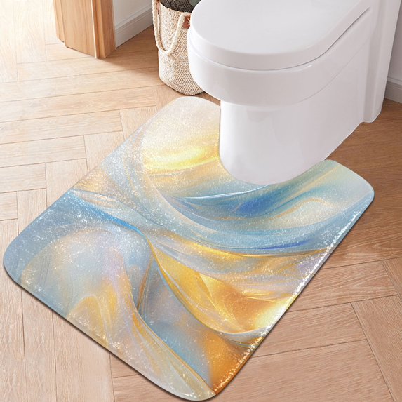 Toilet Rug U-Shaped Bathroom Rugs Non-Slip Soft Plush Machine Washable Contour Bath Mat Light Blue Gold Marble 24x20