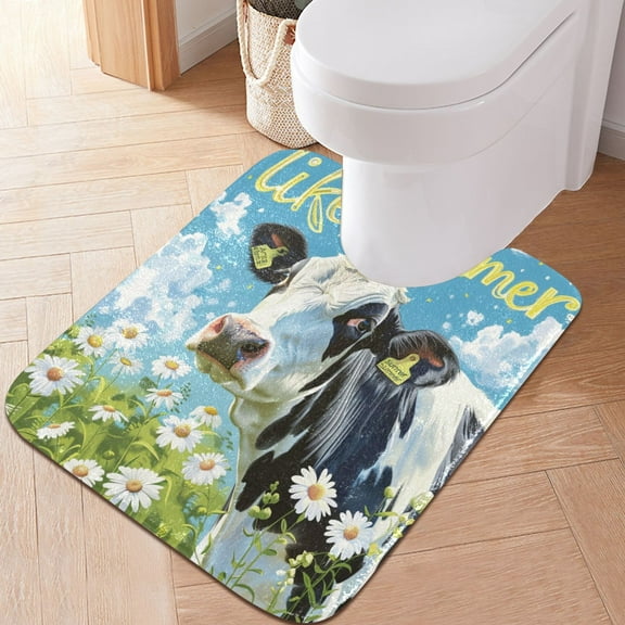 Toilet Rug U-Shaped Bathroom Rugs Non-Slip Soft Plush Machine Washable Contour Bath Mat Like Summer Cow 24x20