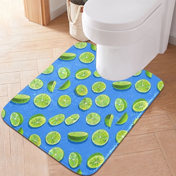 Toilet Rug U-Shaped Bathroom Rugs Non-Slip Soft Plush Machine Washable Contour Bath Mat Lime Slices 24x20