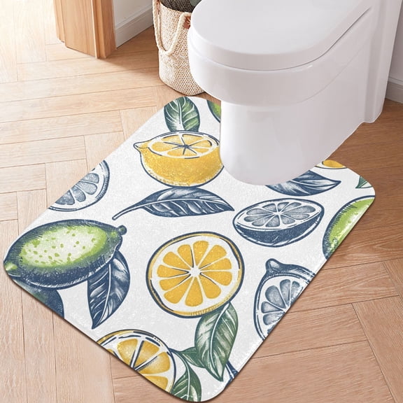 Toilet Rug U-Shaped Bathroom Rugs Non-Slip Soft Plush Machine Washable Contour Bath Mat Lime and Lemon 24x20