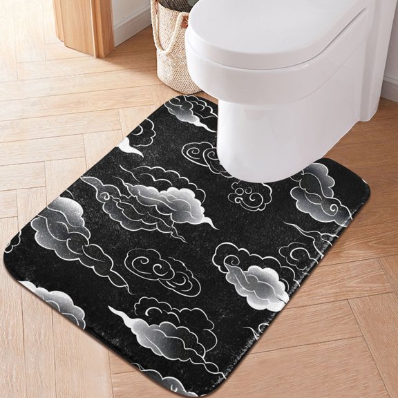 Toilet Rug U-Shaped Bathroom Rugs Non-Slip Soft Plush Machine Washable Contour Bath Mat Line Cloud 24x20
