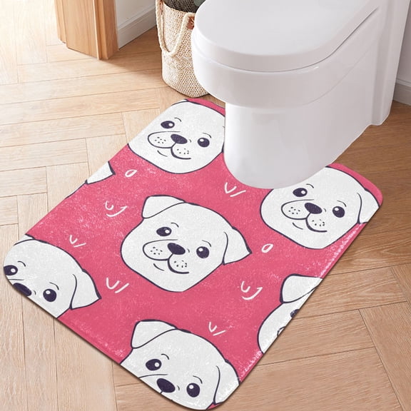 Toilet Rug U-Shaped Bathroom Rugs Non-Slip Soft Plush Machine Washable Contour Bath Mat Line Puppy Dogs 24x20