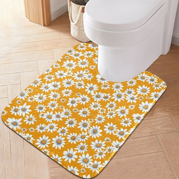 Toilet Rug U-Shaped Bathroom Rugs Non-Slip Soft Plush Machine Washable Contour Bath Mat Little Beautiful Daisies 24x20
