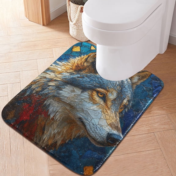 Toilet Rug U-Shaped Bathroom Rugs Non-Slip Soft Plush Machine Washable Contour Bath Mat Lone Wolf Survives 24x20