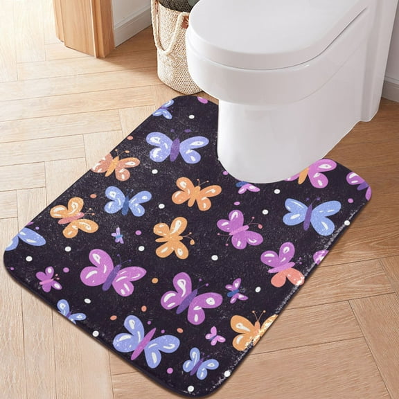 Toilet Rug U-Shaped Bathroom Rugs Non-Slip Soft Plush Machine Washable Contour Bath Mat Lovely Butterflies 24x20
