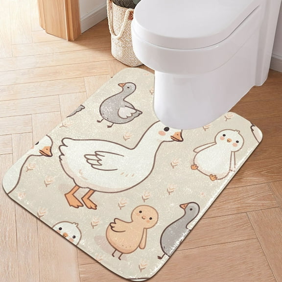 Toilet Rug U-Shaped Bathroom Rugs Non-Slip Soft Plush Machine Washable Contour Bath Mat Lovely Geese 24x20
