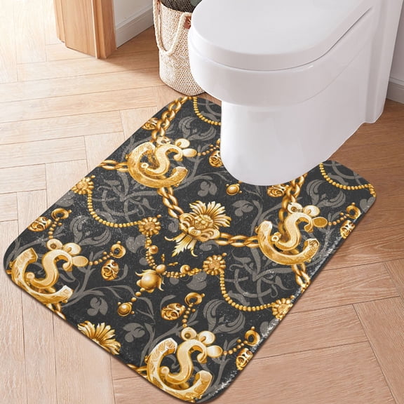 Toilet Rug U-Shaped Bathroom Rugs Non-Slip Soft Plush Machine Washable Contour Bath Mat Luxury Dollar Chain 24x20