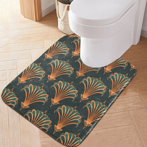 Toilet Rug U-Shaped Bathroom Rugs Non-Slip Soft Plush Machine Washable Contour Bath Mat Luxury Shells 24x20