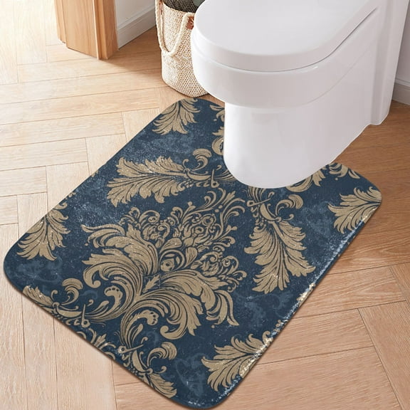 Toilet Rug U-Shaped Bathroom Rugs Non-Slip Soft Plush Machine Washable Contour Bath Mat Mandala Brown Flower 24x20