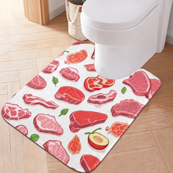 Toilet Rug U-Shaped Bathroom Rugs Non-Slip Soft Plush Machine Washable Contour Bath Mat Meat and Leaf 24x20