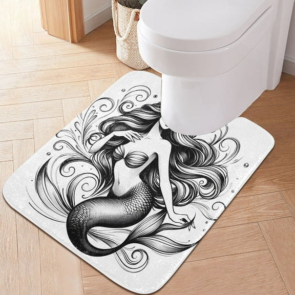 Toilet Rug U-Shaped Bathroom Rugs Non-Slip Soft Plush Machine Washable Contour Bath Mat Mermaid Corona 24x20
