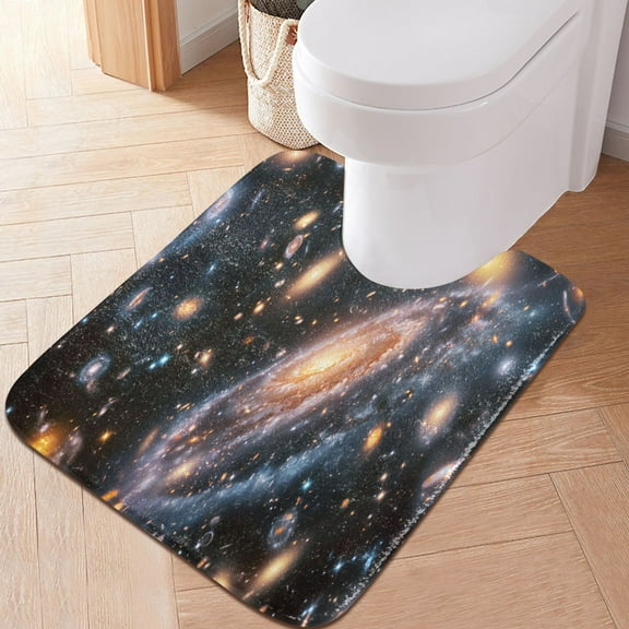 Toilet Rug U-Shaped Bathroom Rugs Non-Slip Soft Plush Machine Washable Contour Bath Mat Milky Way 24x20